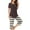 Brown, variant on Hrsba Sleepwear Set for Women, Striped Print Crew Neck Button Front Pants Short Sleeve Comfortable Loose Pajama Set