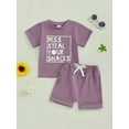 thumbnail image 4 of Kids Baby Toddler Girls Shorts Clothing Set, 6 12 18 24 Months 2T 3T 4T Short Sleeve Crew Neck Letters Print T-shirt with Shorts Summer Outfit, 4 of 9