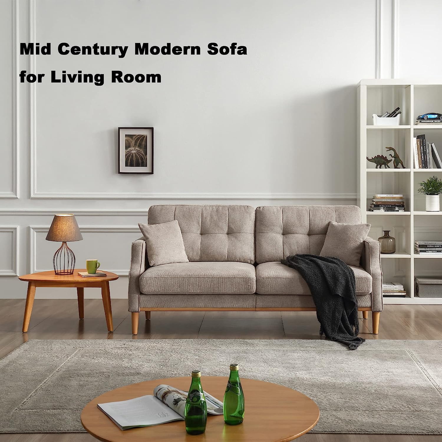 DEALTOPS Mid-Century Modern 3 Seat Sofa Couch, The Ultimate Comfort Experience Loveseat with Thick Cushions,Waterproof Fabric,and USB Port - Gray