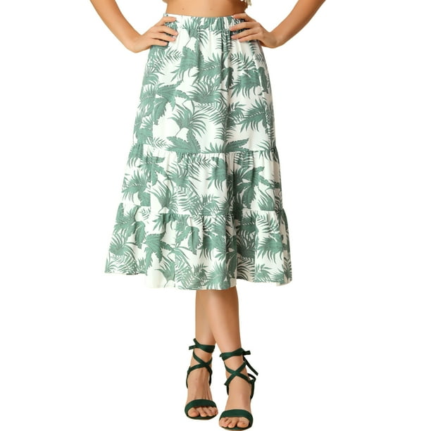 INSPIRE CHIC Falda Escalonada Acampanada De Verano Con Estampado De Hojas Para Mujer Blanco XL