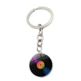 thumbnail image 1 of Llavero con colgante de piedra preciosa y disco de vinilo negro, llavero de metal creativo, accesorio para colgar en la bolsa, 1 of 6
