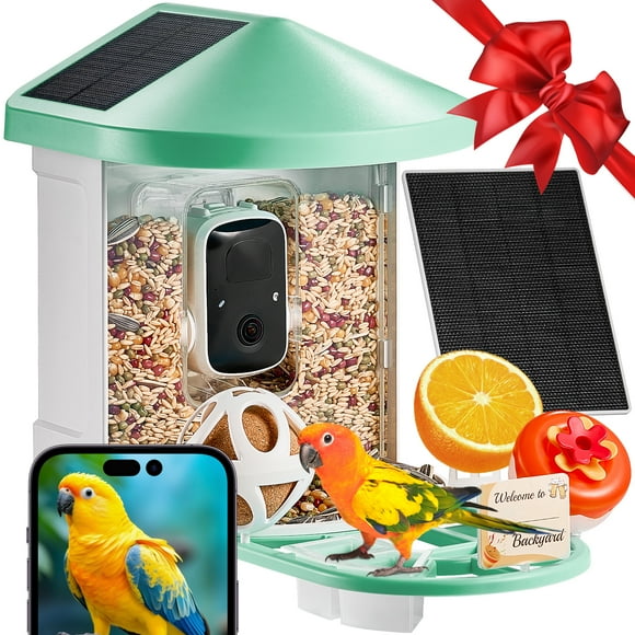 VEVOR Mangeoire Intelligente pour Oiseaux avec Caméra IA Identifie Plus de 10000 Espèces d'Oiseaux à Énergie Solaire