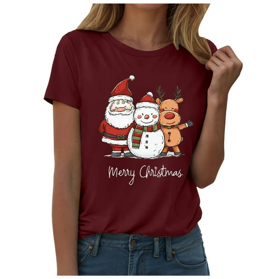 larppty Women's Christmas Fresh Graphic Seasonal Fall Family Tee (Wine, L)