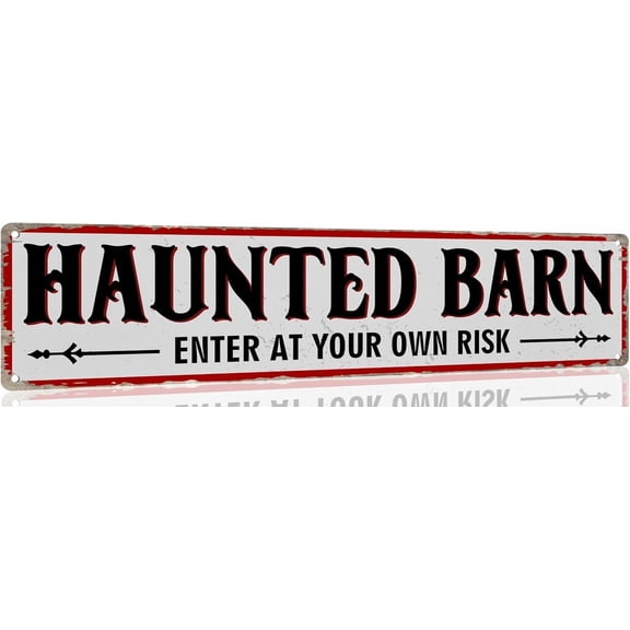 Haunted Barn Enter at Your Own Risk Metal Tin Sign Funny Vintage Halloween Tin Signs Wall Art Decor Poster for Home Farmhouse Bar Cafe Halloween Party Indoor Outdoor 4x16 Inch