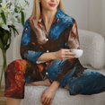 thumbnail image 6 of Pofeuu Red And Blue Fire Dragon F Print Womens Pajamas Set Long Sleeve Sleepwear Button Down Nightwear Soft Pj Lounge Sets Button Down Pajamas Women-Large, 6 of 7