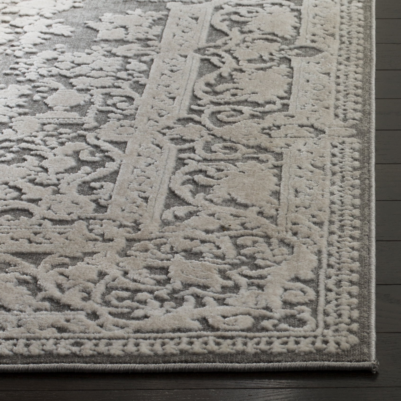 SAFAVIEH Reflection Sophia Traditional Area Rug, Dark Grey/Cream, 5' x 5' Square