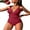 Red, variant on Womens Double Straps One Piece Swimsuit Backless Monokini Swimwear V Neck Bath Suit