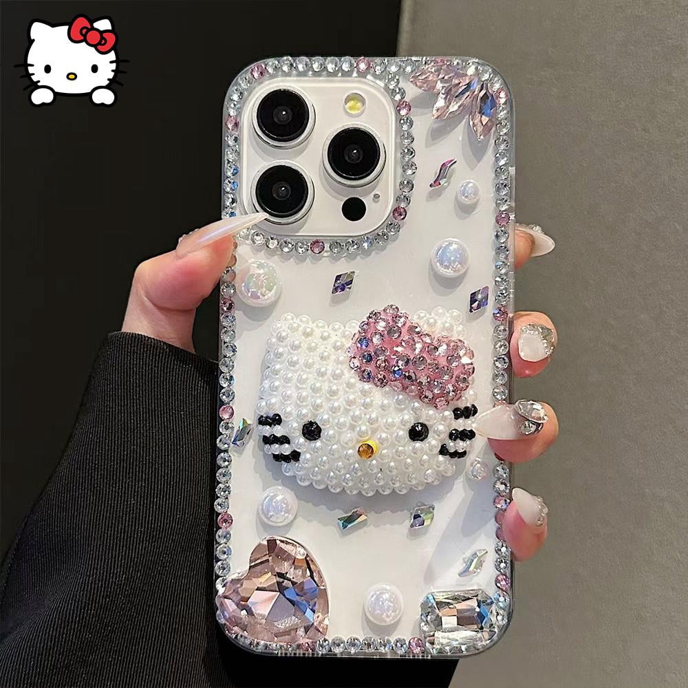 Diy Diamond-Filled Hello Kitty Mobile Phone Case for Iphone16 15 14Pro Max Sanrioed Kawaii Girls Upscale Luxurious Festival Gift