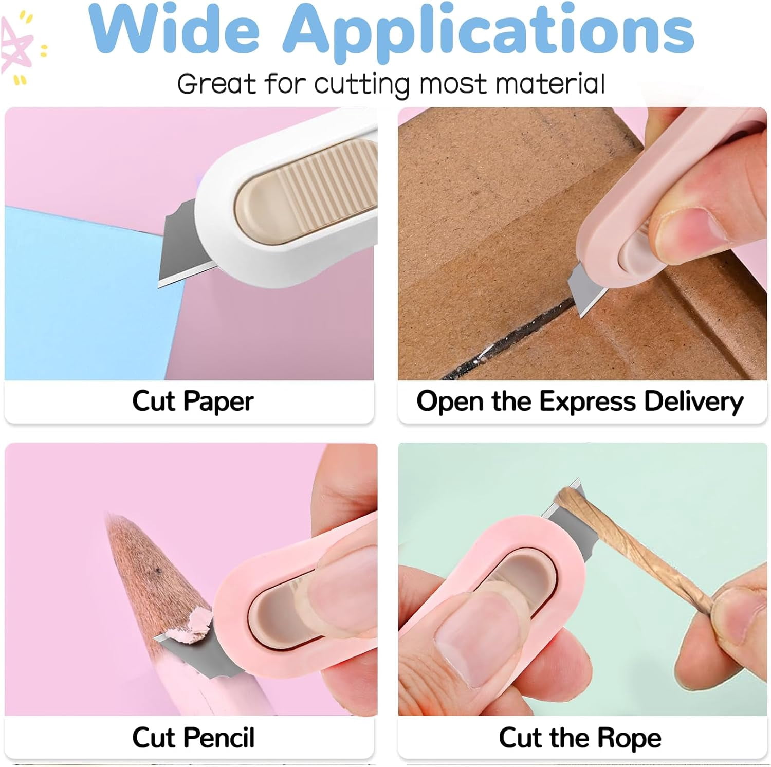 20 pcs Box cutter, box opener cutter Easy Slide Retractable Cute Box Cutter for Office, Home, Crafts, Hobby Use