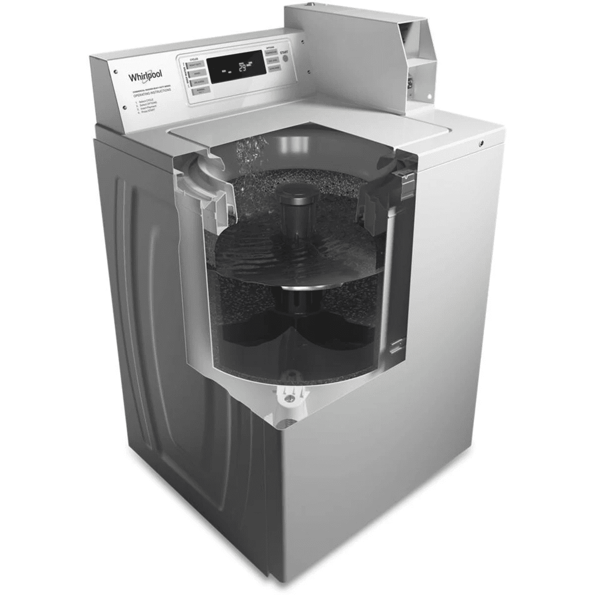 Whirlpool 27 Inch Commercial Top Load Washer with with 3.3 cu ft Capacity, Deep Water Wash System  1/2-HP Motor, Premium Bearings in White CAE2779JQ