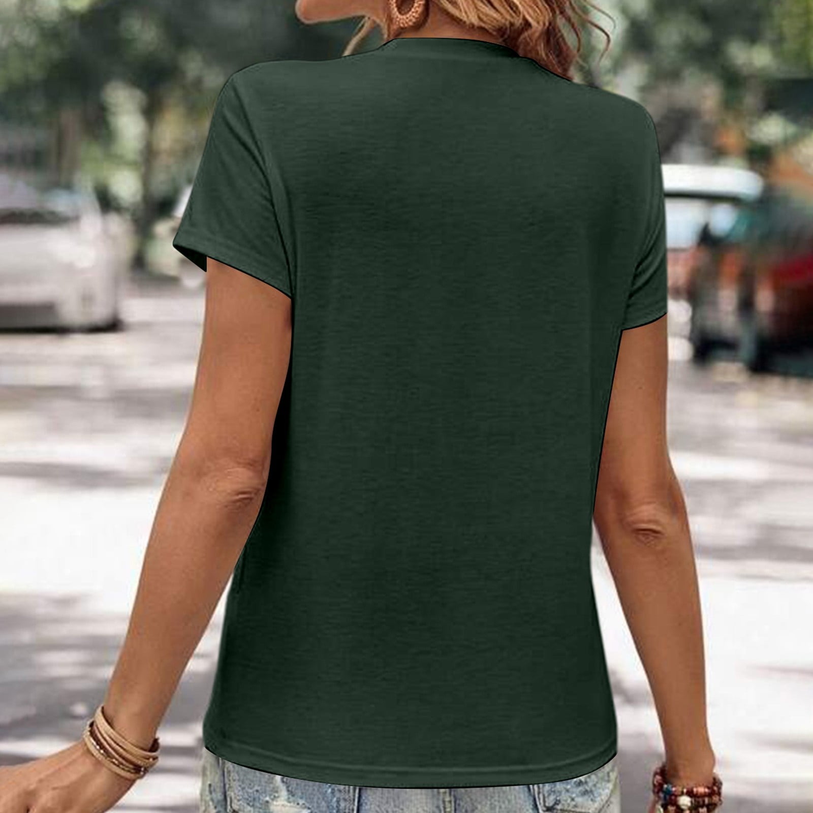 NINGMENG Womens Tops Solid Color Fashion Casual Commute Round Neck