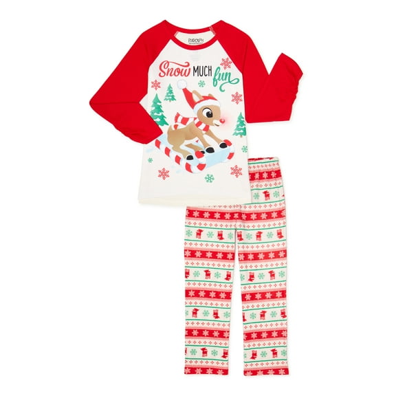 Rudolph Girls Exclusive Long Sleeve Top & Long Pants ,2-Piece Pajama Set Sizes 4-12