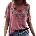 thumbnail image 1 of Pntutb Mujeres Casual Folk-Custom Impresión de manga corta con cuello en V Camiseta Blusa tops Pntutb Pntutb-1381, 1 of 3