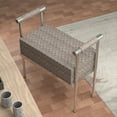 thumbnail image 4 of Modern Upholstered Bench Seat with Silver Frame,Ottoman Bench with Armrests, Entryway Bench Living Room Foot Rest Stool,Footrest Foot Stool with Sturdy Metal Frame, 4 of 5