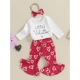 thumbnail image 3 of Bslissey 3M 6M 12M 18M Baby Girl Valentine's Day Clothes Long Sleeve Letter Print Romper + Heart Print Flare Pants + Headband 3Pcs Outfits Newborn Infant Cute Pants Set, 3 of 9