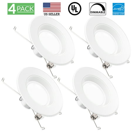 Sunco Lighting 4 Pack 5 / 6 Inch Baffle Recessed Retrofit Kit LED Light Fixture, 13W (75W Replacement), 5000K Kelvin Daylight, 965 Lumen, Dimmable, Quick/Easy Can Install, Damp