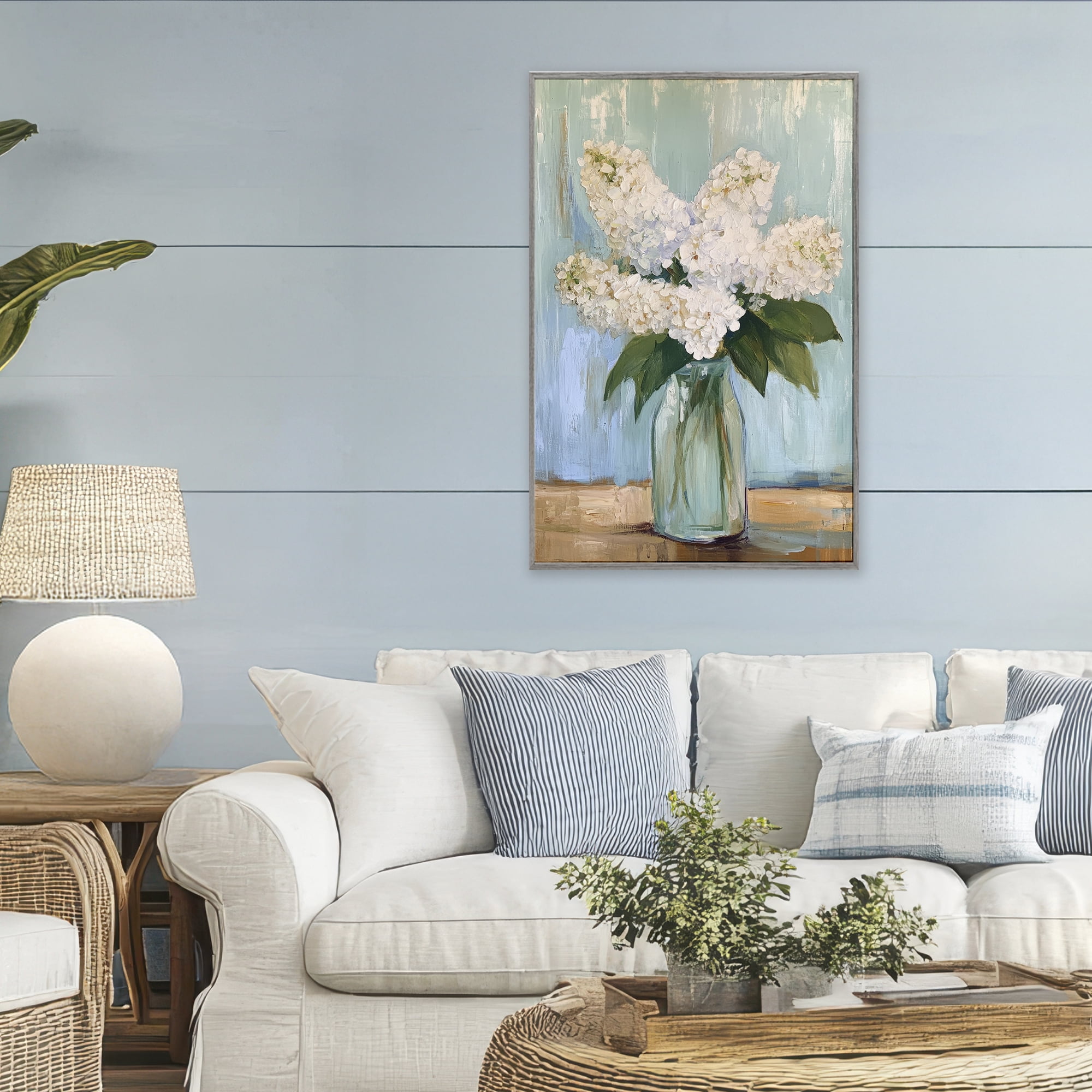 Stupell Industries Tall Flowers in Glass Vase Gray Framed Giclee Art, design by Petal Prints Design