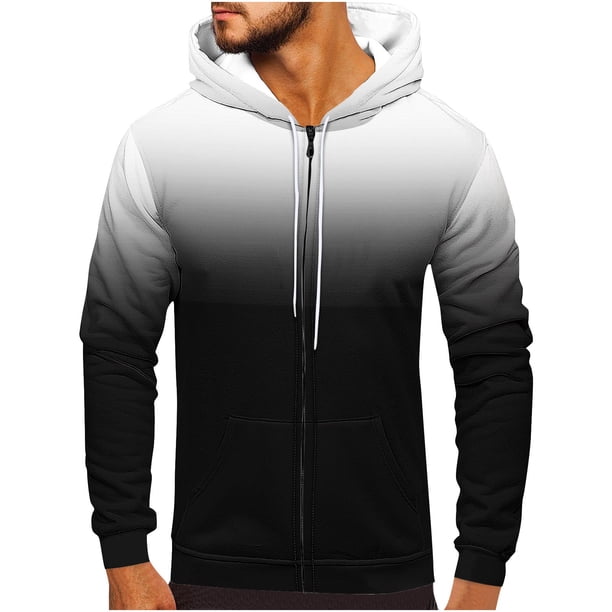 Sudadera con capucha para hombre, informal, a la moda, con cremallera, estampado degradado, manga larga, sudadera con capucha, blusa de poliéster para hombre
