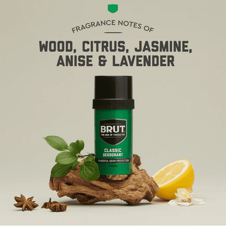 Brut Classic Round Stick Deodorant for Men, Powerful Odor Protection, 2.7 oz