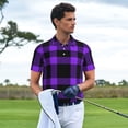 thumbnail image 3 of Balery Purple Buffalo Plaid Camisa Polo de Hombre con Estampado, de Manga Corta y Tejido Medio, Camisa Tipo Golf Polo-Small, 3 of 6