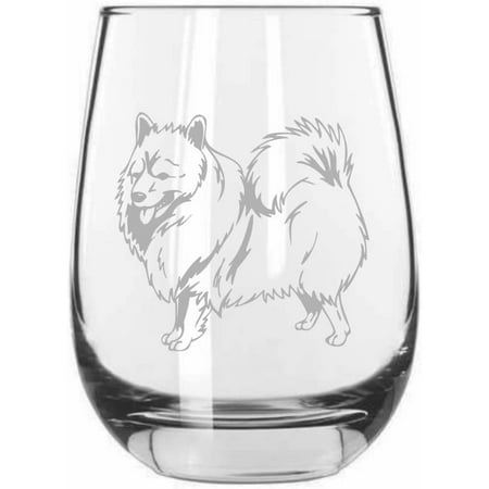

German Spitz Dog Themed Etched 15.25oz Libbey Stemless Wine Glass