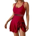 thumbnail image 2 of Plus Size Swimsuit for Women High Waist Solid Color Bathing Suit with Skirt Design Retro Backless Womens One Piece Swimsuit Red L, 2 of 5