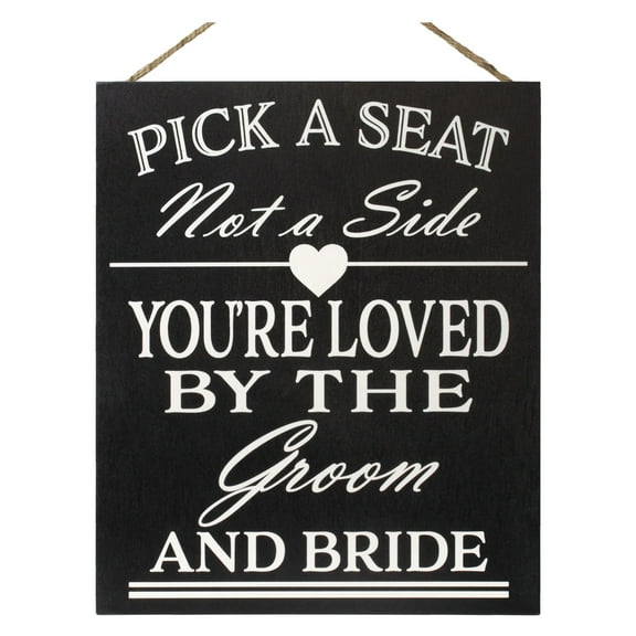 JennyGems Pick a Seat Not A Side Sign, Wedding Signs for Ceremony, Wedding Decor, 10x12 in, Wedding Directional Sign, American Made (Black)