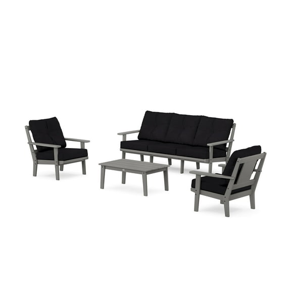 POLYWOOD® Prairie 4-Piece Deep Seating Set with Sofa in Slate Grey / Midnight Linen
