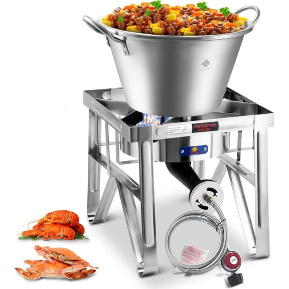 ARC Stainless Steel Mexican Cazo Para Carnitas With 200,000 BTU Propane Stove,Great for Carnitas, Braising, Seafood Boiling, Inoxidable Wok comal Fry,For Outdoor Cooking (22QT)
