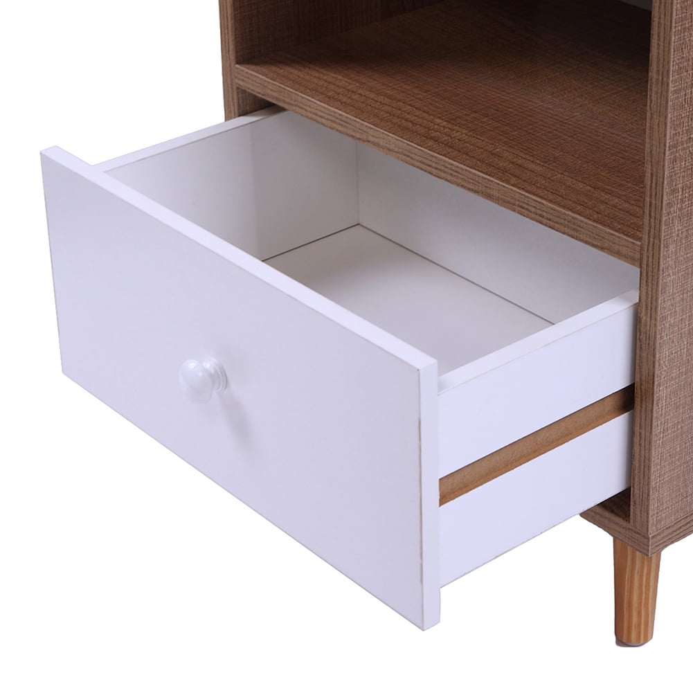 Kepooman 1 Drawer End Table for Bedroom, Wooden Nightstand for Living Room, Wood Color Bedside Table for Home Office, Set of 2