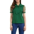 thumbnail image 1 of INSPIRAR CHIC Blusa de Mujer con Cuello de Lazo, Cuello en V, Cuello Alto, Manga Corta de Malla, M Verde Oscuro, 1 of 6