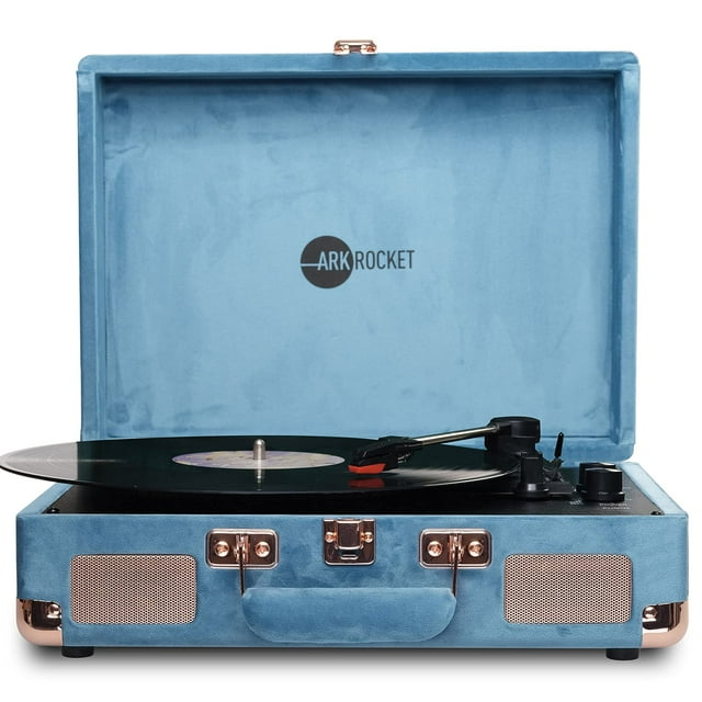 Arkrocket Curiosity Suitcase Bluetooth Turntable Vintage 3-Speed Record Player with Built-in Speakers Upgraded Turntable Audio Sound (Blue Velvet)