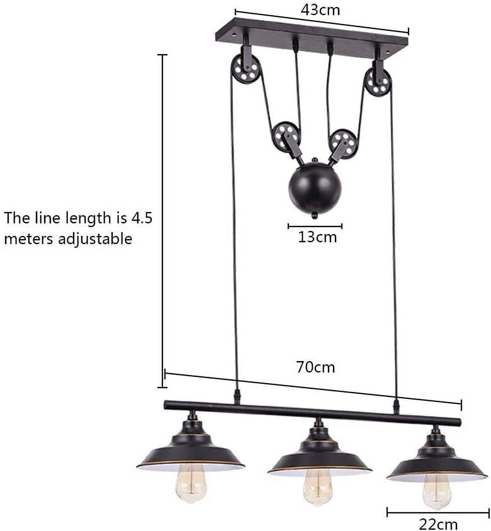 OUKANING Black Pulley Pendant Lighting Adjustable Ceiling Light 3-Light 