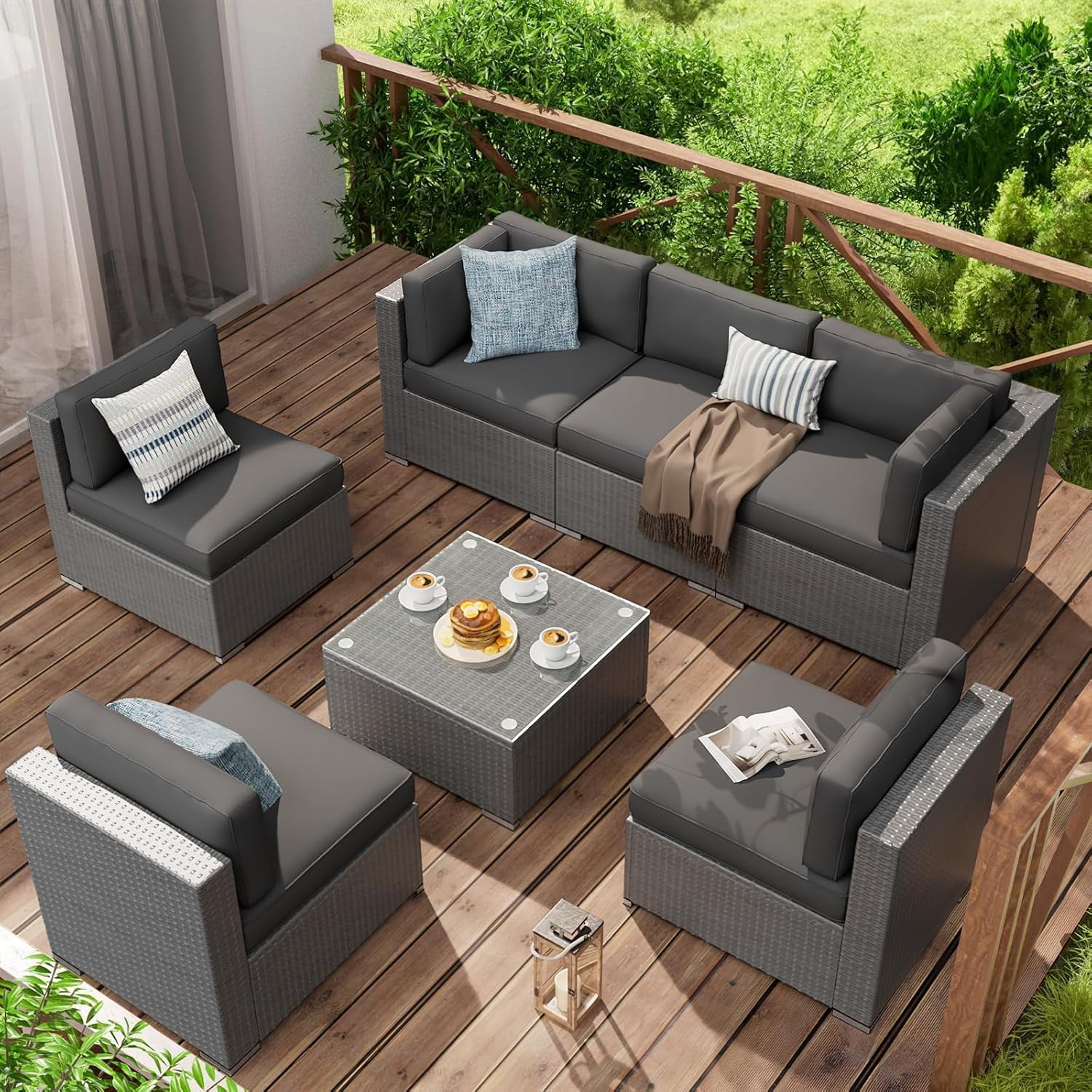 SUNCROWN Outdoor Swing Glider Chair, Patio 2 Seats Loveseat Rocking Chair with Cushions, Steel Frame Furniture - Grey