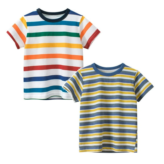 LUOGENLI 2 Pack Toddler Kids Baby Boys Girls Striped Short Sleeve Crewneck T Shirts Tops Tee Clothes for Children Shirts for Boys 8-10 90