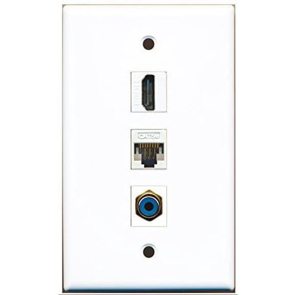 RiteAV - 1 Port HDMI and 1 Port RCA Blue and 1 Port Cat5e Ethernet White Wall Plate