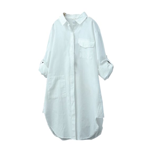 KIHOUT Womens Casual Loose Cotton Linen Color Long Sleeve Button Shirt