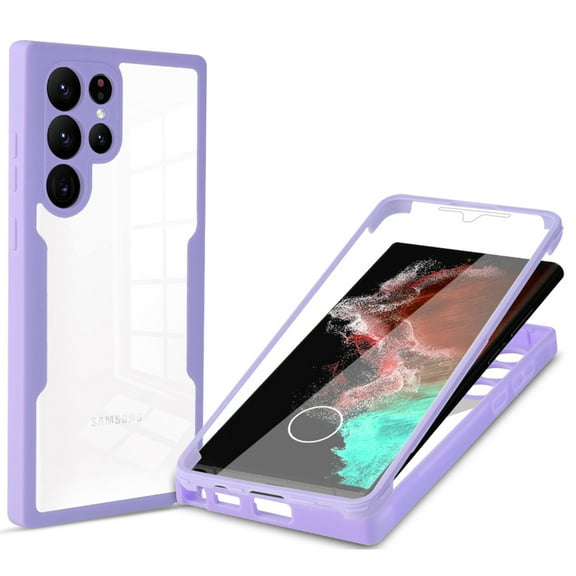 Dteck for Samsung Galaxy S23 Ultra Clear Case with Screen Protector, Ultra Thin Lightweight Full Body Shockproof Anti-Scratch Phone Cover for Samsung Galaxy S23 Ultra 5G,Purple