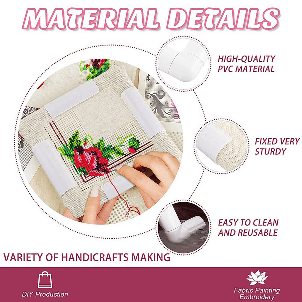 4Pc Frame Square Embroidery Hoops Q Snaps for Quilting Frame Sewing Hoop, 6X6 Inch,8X8 Inch