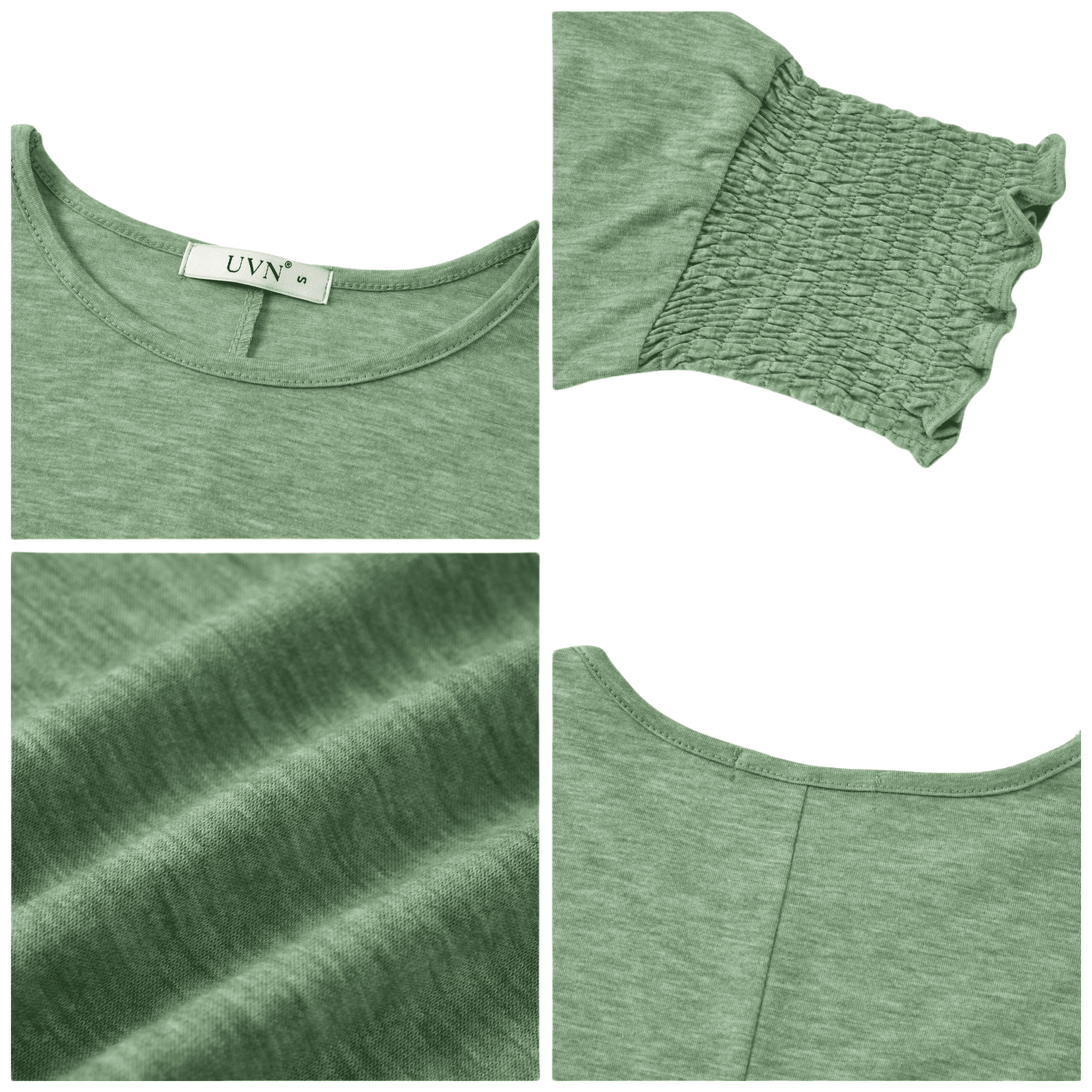 UVN Crewneck Blouse for Women Summer 3/4 Sleeve T-Shirts Casual Tees Ladies Loose Tops