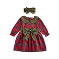 thumbnail image 1 of FOCUSNORM Robe de Noël à Carreaux pour Petite Fille avec Col Poupée et Bandeau, 1 of 8