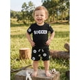 thumbnail image 4 of BemeyourBBs Toddler Baby Boys Football Outfit Infant Baby Boy Summer Clothes Waffled Short Sleeve Letter Embroidery T Shirt Tops and Football Print Pockets Shorts Set Toddler Boys Summer Outfit, 4 of 9