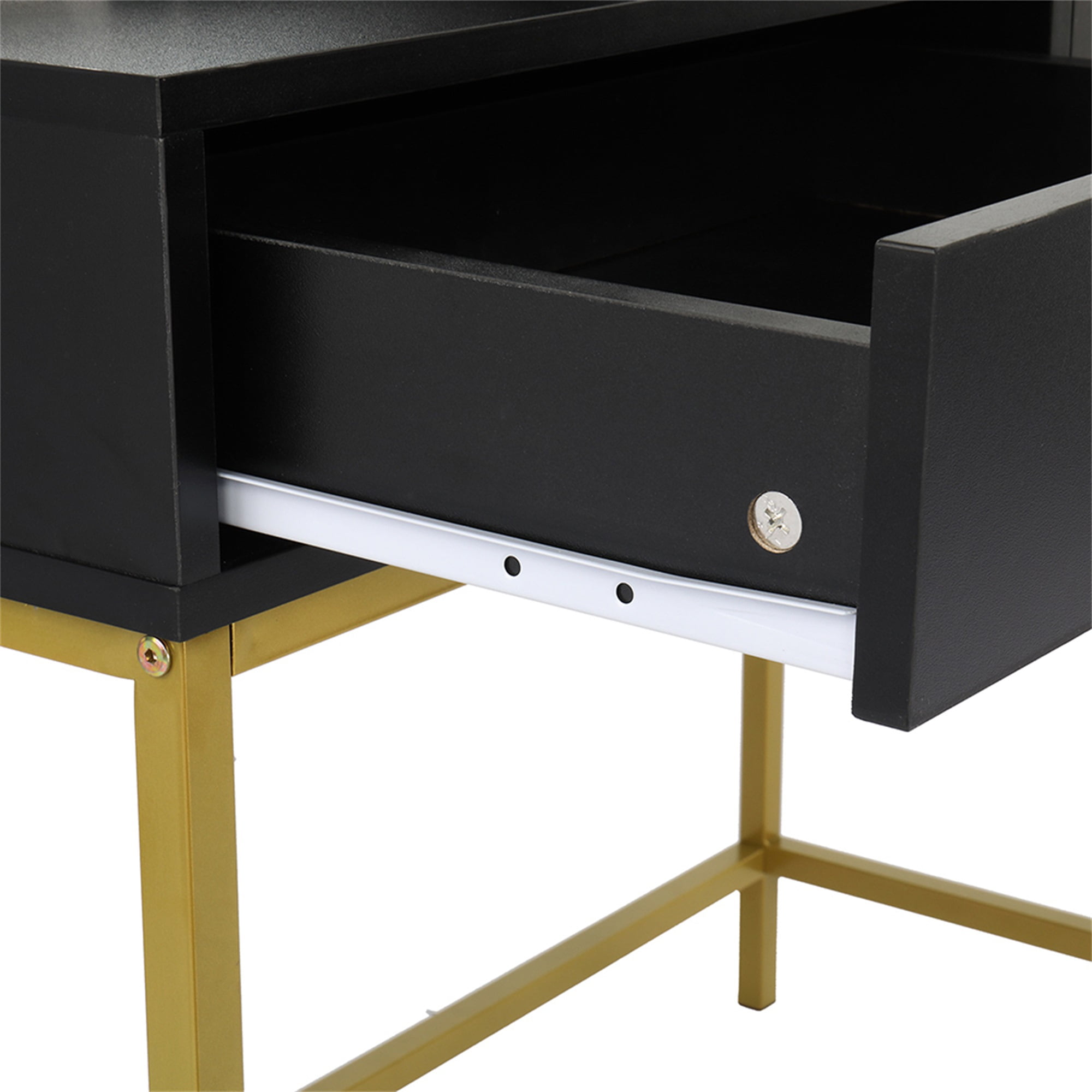 Kadyn Vanity Set with 10 LED Bulbs, Makeup Table with Cushioned Stool, 3 Storage Shelves 2 Drawers, Dressing Table Dresser Desk for Women, Girls, Bedroom, Black