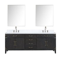 Laurel 84 in W Black Oak Double Vanity, Carrara Marble Top, Faucet Set, & 36 in Mirrors