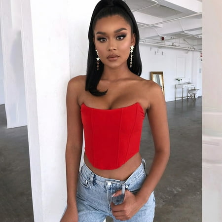 

Kiapeise Summer Sexy Female Crop Tops Women Sleeveless Straps Bralette Bustier Top