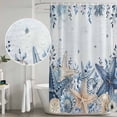 thumbnail image 5 of Blue Starfish Coastal Shower Curtain, Waterproof Shower Curtains for Bathroom, Eucalyptus Summer Nautical Shell Washable Fabric Bathtub Curtain Set Bath Decor with 12 Hooks Extra Long 72"x96", 5 of 8
