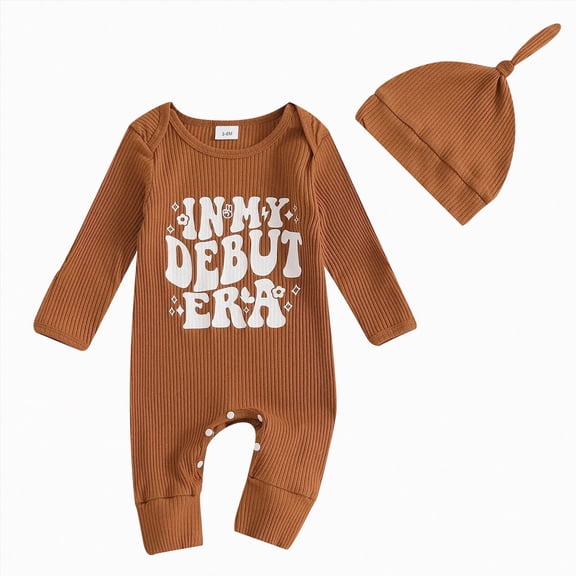 Wonitaaizi Newborn Baby Boy Fall Outfit Romper Long Sleeve Jumpsuit Bodysuit Cute Infant Clothes (3-6 Months,Coffee)