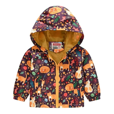 

DENGDENG Toddler Baby Child Children Kids Cartoon Printed Pockets Jacket Zip Up Hooded Outerwear Winter Long Sleeve Clothes 1Y-5Y
