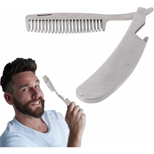 1 peine para barba de acero inoxidable, peine plegable antiestático para hombres, quita la barba, cuida la barba, regalo perfecto para hombres.