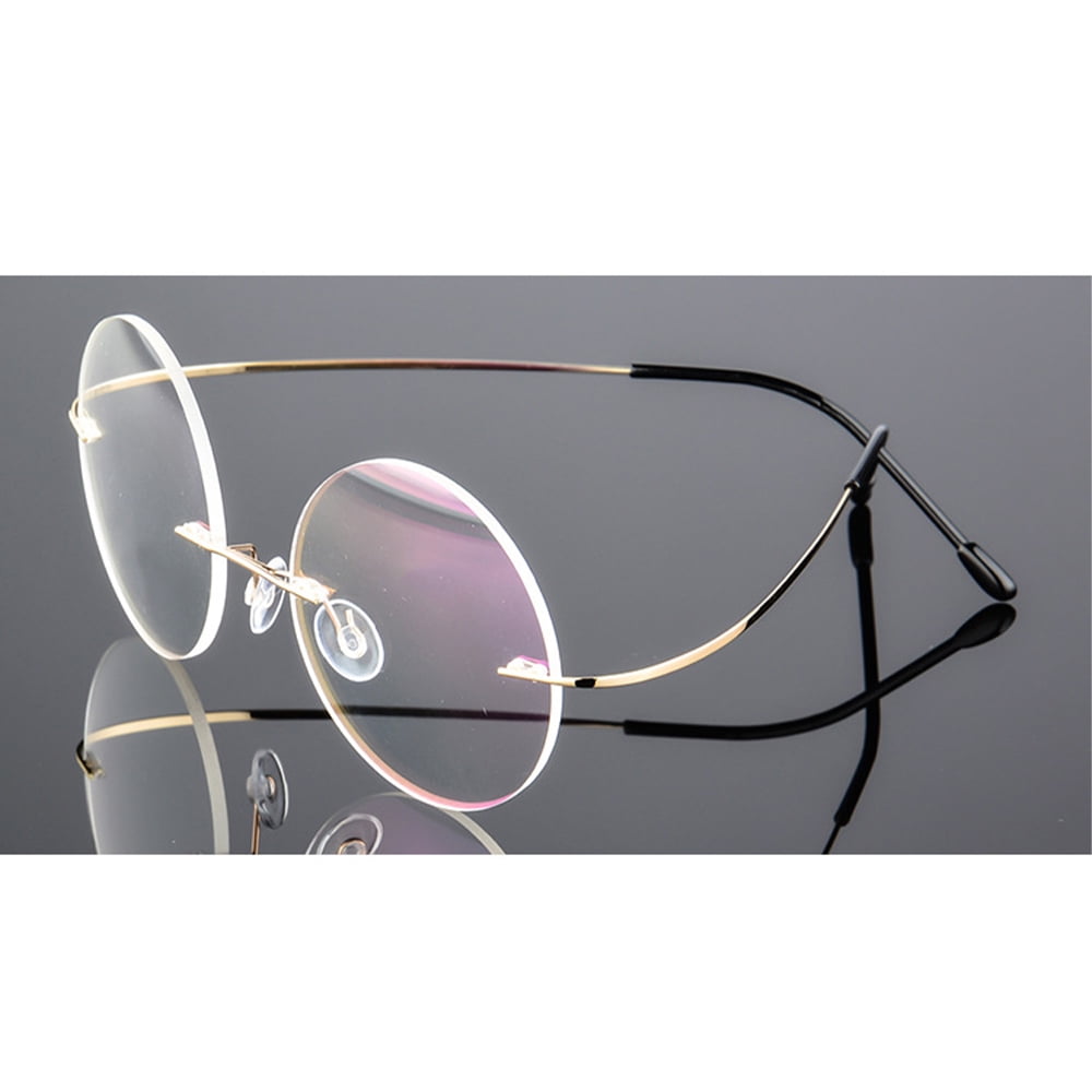 Mens Vintage Rimless Eyeglass Frames Steve Jobs Round Titanium Glasses Rxable
